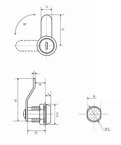 Замок почтовый Eurolock 20 мм 90 (ригель изогнут на 5 мм) #111046